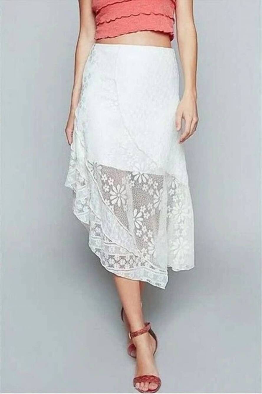 NEW POL floral asymmetrical midi skirt in lily white